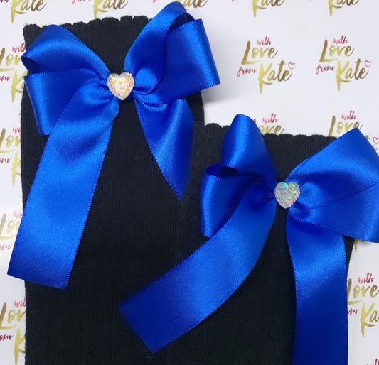 Black socks with royal blue long tail bows