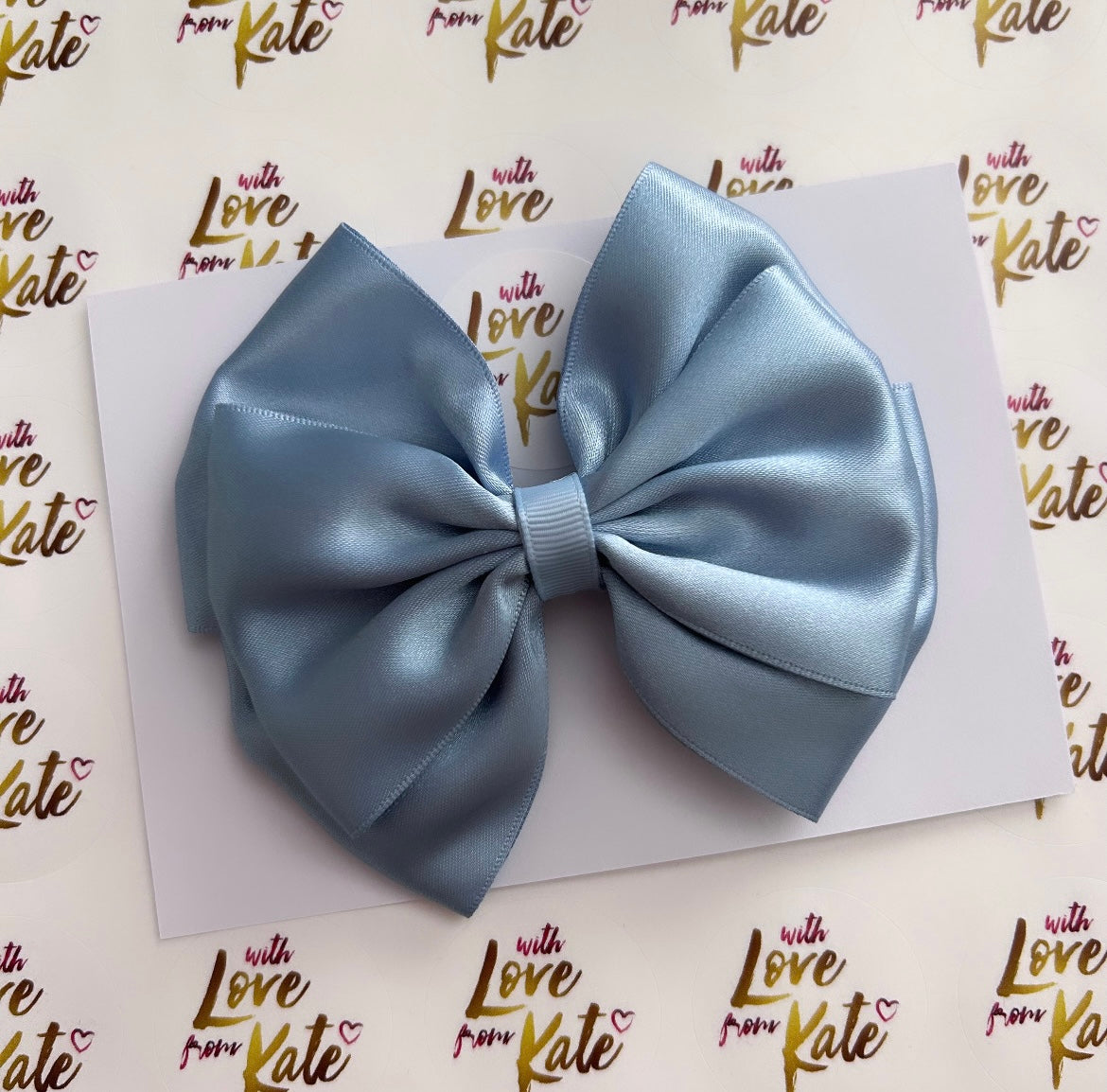 Powder blue large satin triple Tux bow