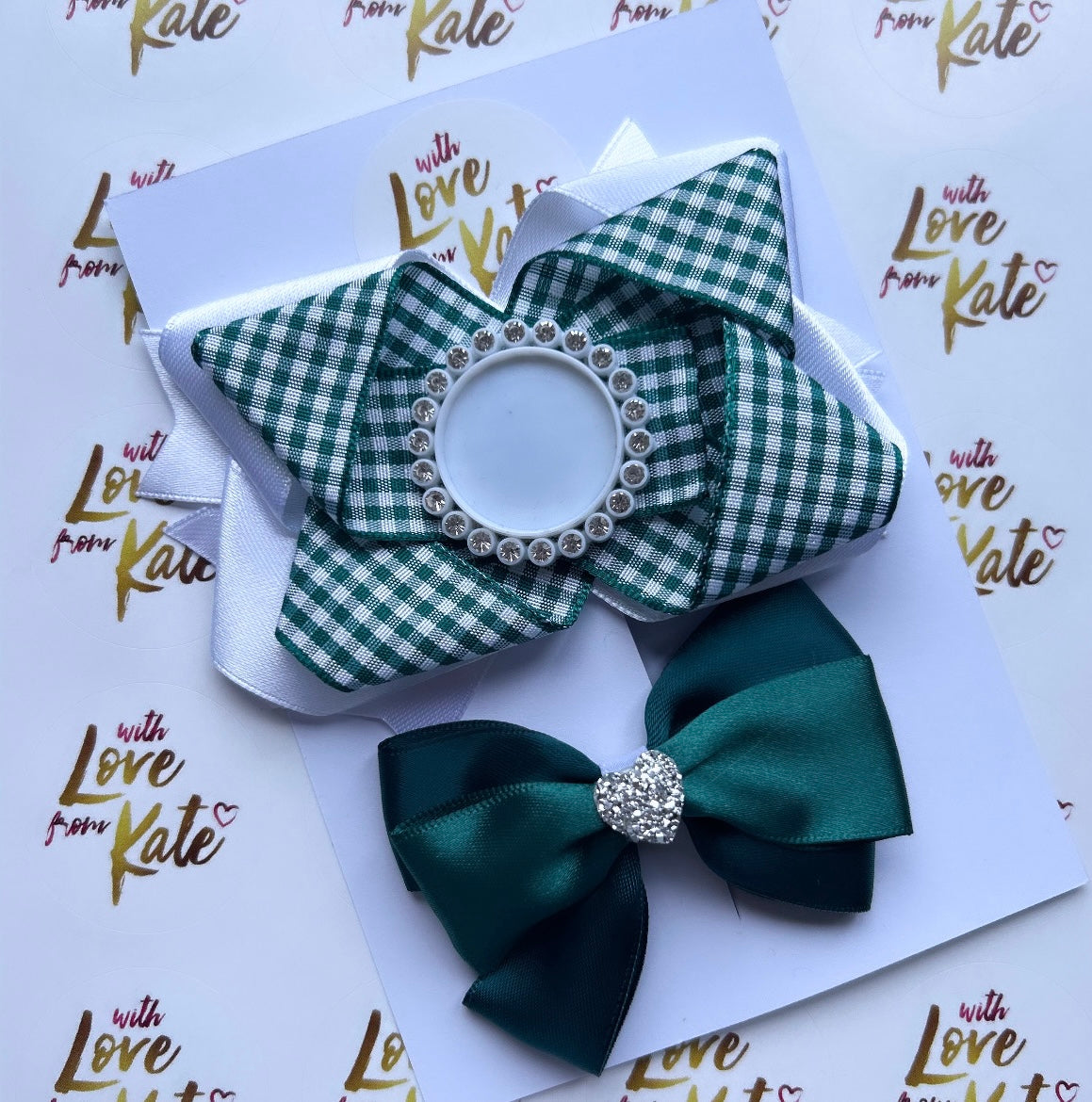 Green & White bow set