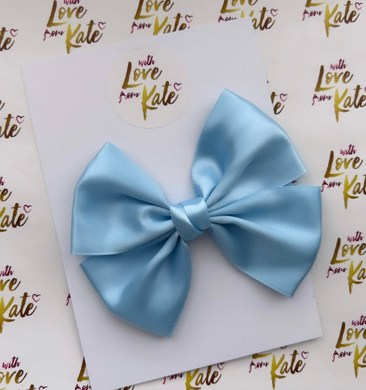 Baby blue satin double Tux bow