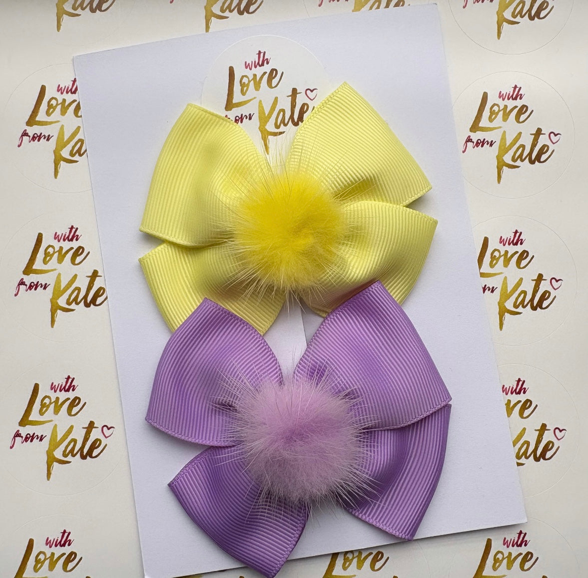 Lemon & lilac double Tux bow set