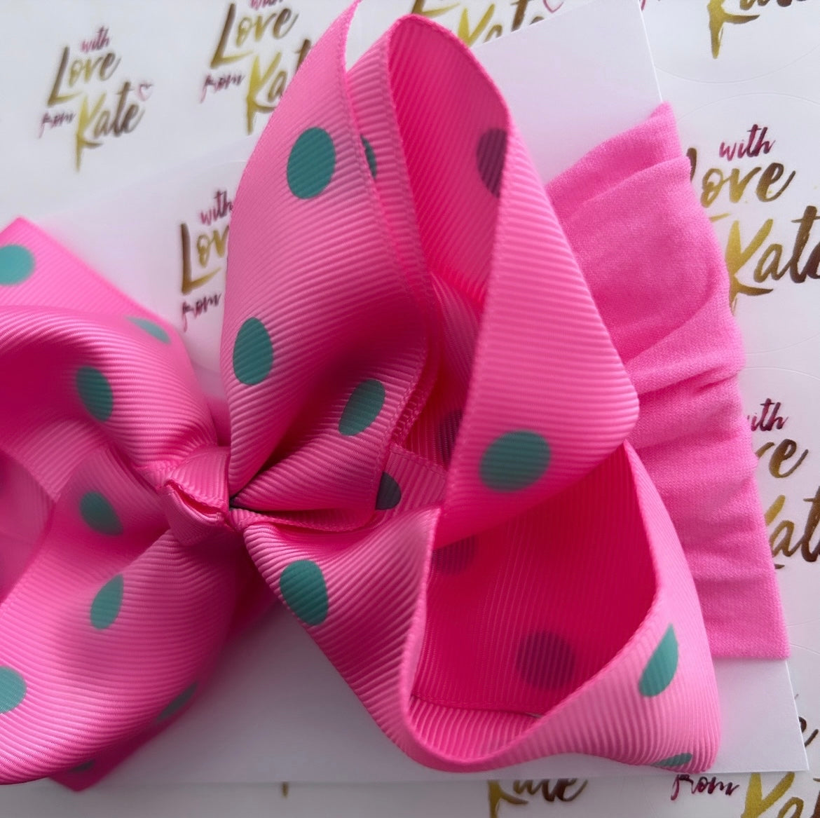 Pink & green polka dot baby headband