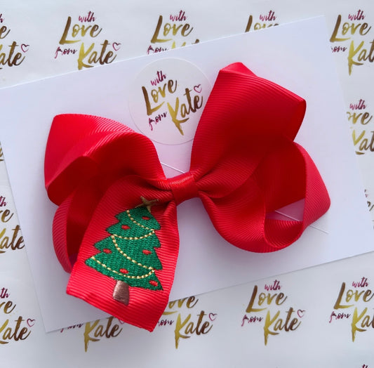 Christmas embroidered boutique bow