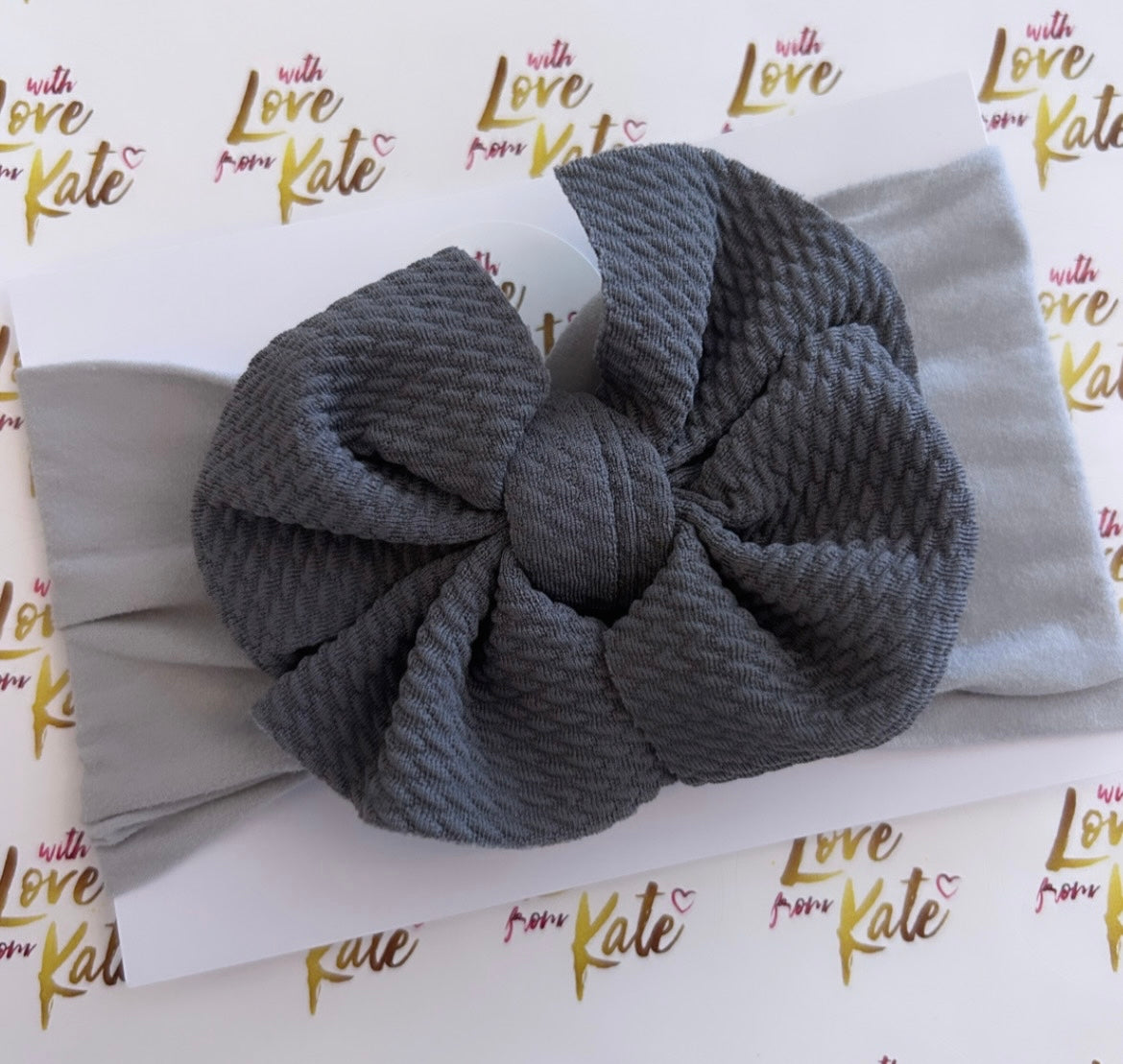 Grey textured knot baby headband