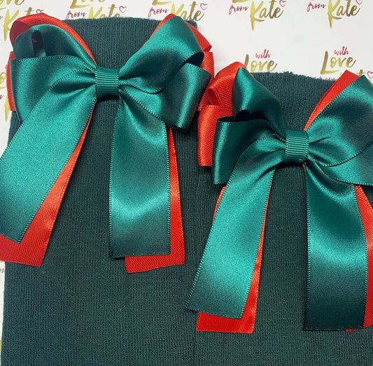 Green socks with green & Red long tail bows
