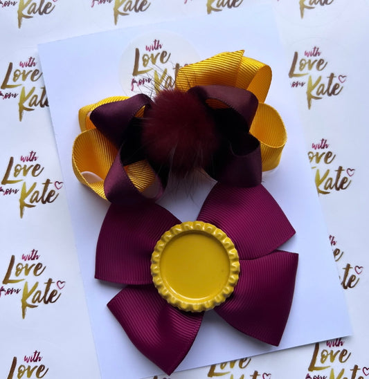 Maroon & Yellow bow set