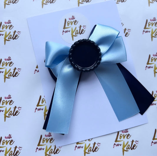Navy & light blue personalised long tail bow