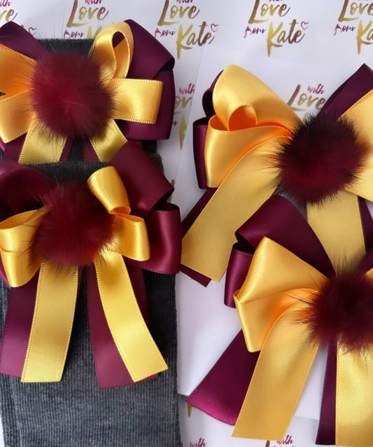Maroon & Yellow XL short tail bow socks & hair bow set