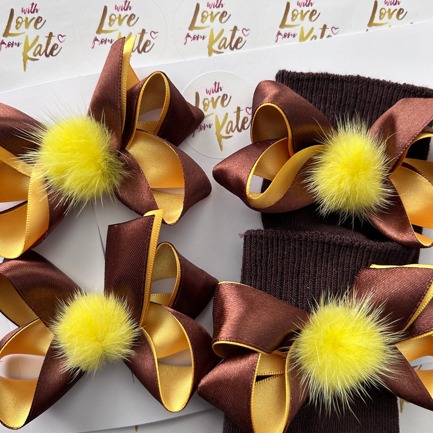 Brown & Yellow Boutique bow clip and sock set