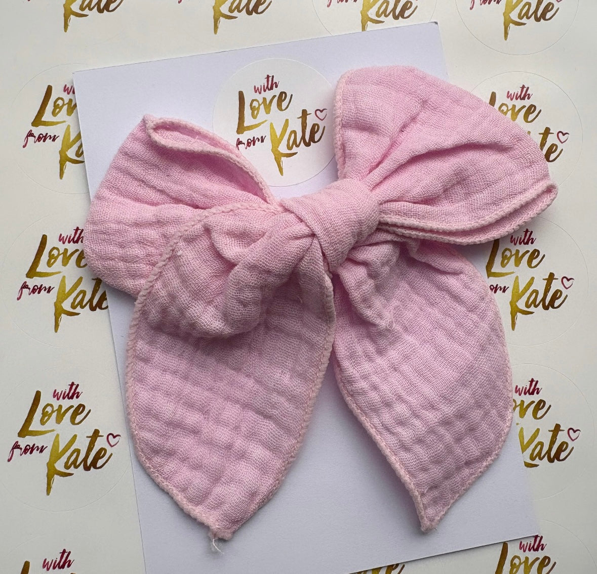 Baby pink double cloth material longtail bow