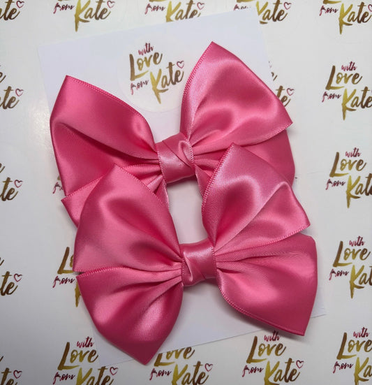 Pink satin double Tux bow