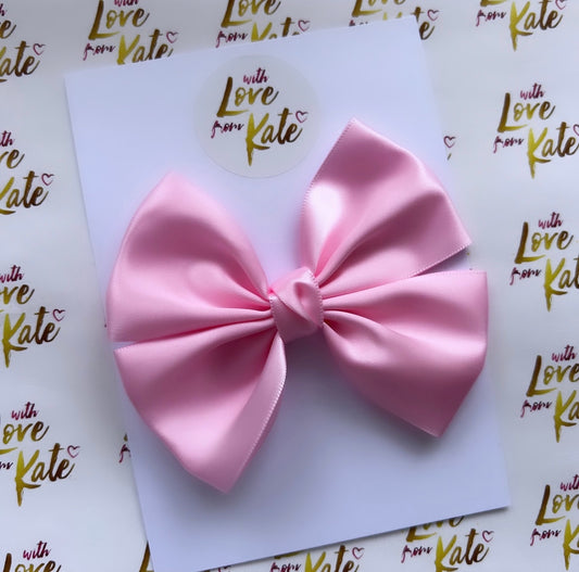 Baby pink satin double Tux bow