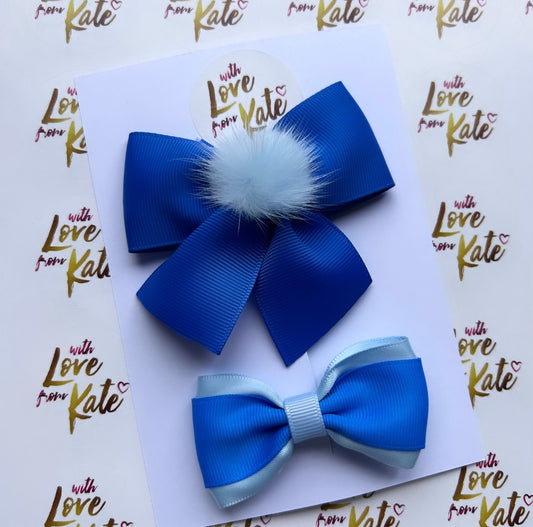 Royal blue & light blue bow set