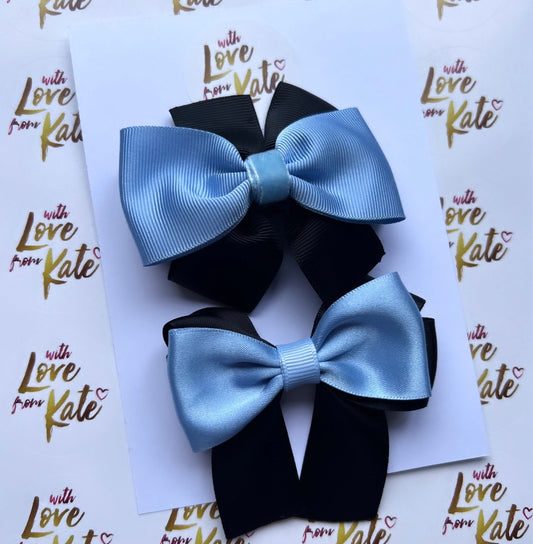 Black & powder blue bow set