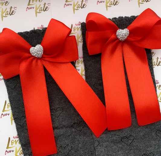 Grey socks with red long tail bows