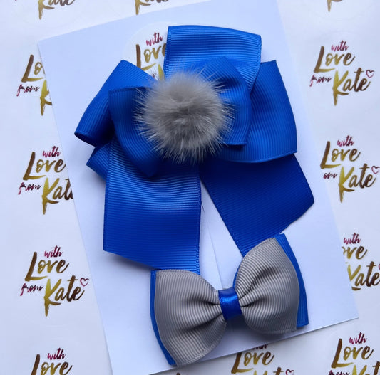 Royal blue & grey bow set