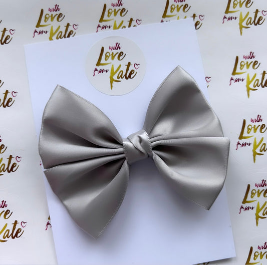 Grey satin double Tux bow