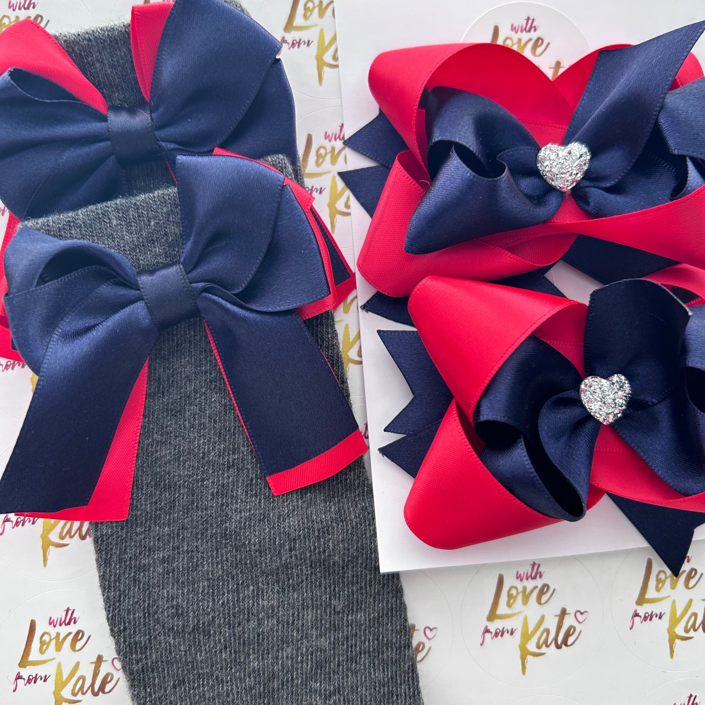 Red & Navy stacked bow and socks set