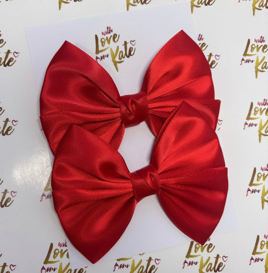 Red satin double Tux bow