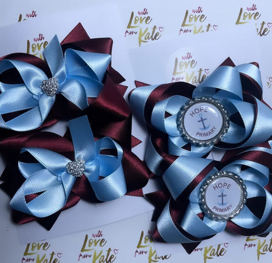 Maroon & light blue stacked bow bundle