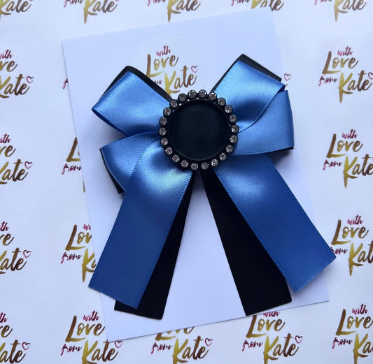 Blue & black personalised long tail bow