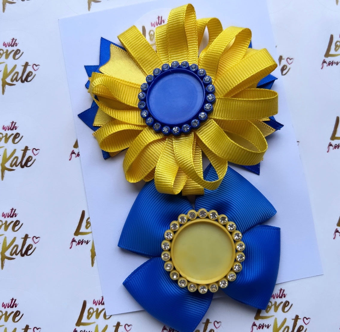 Royal blue and yellow personalised bow set