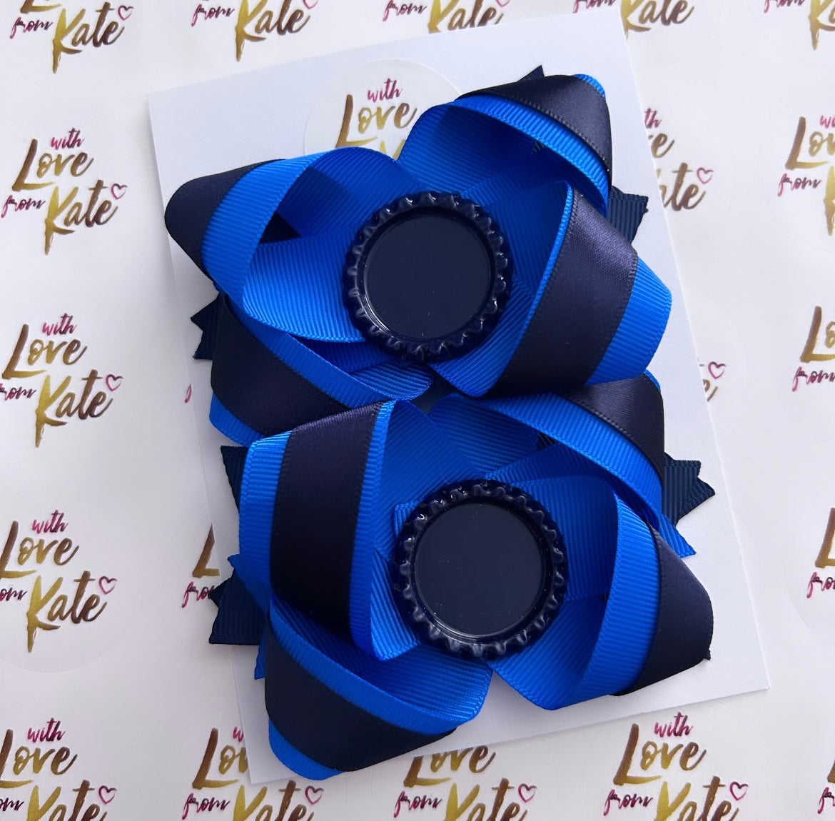 2 x Royal blue & navy stacked bows with personalisation