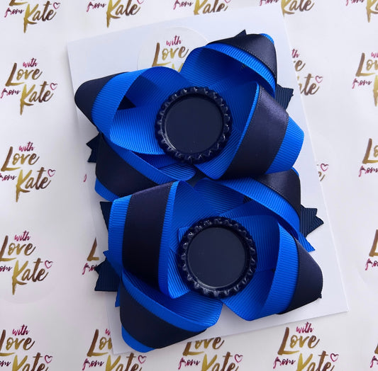 2 x Royal blue & navy stacked bows with personalisation