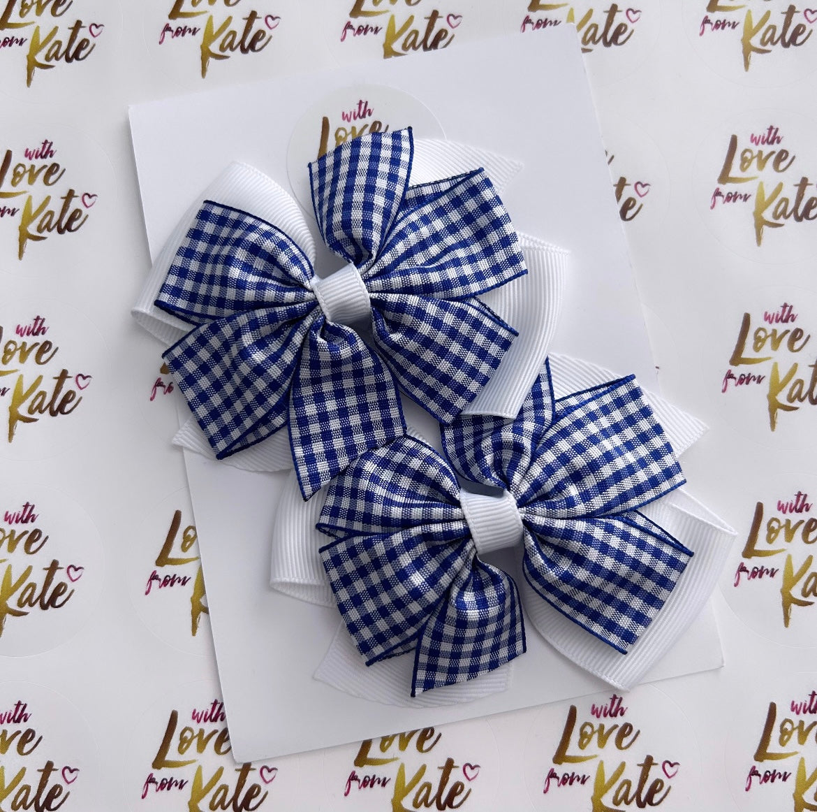 2 x navy & white gingham pinwheel bows