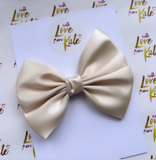 Cream satin double Tux bow