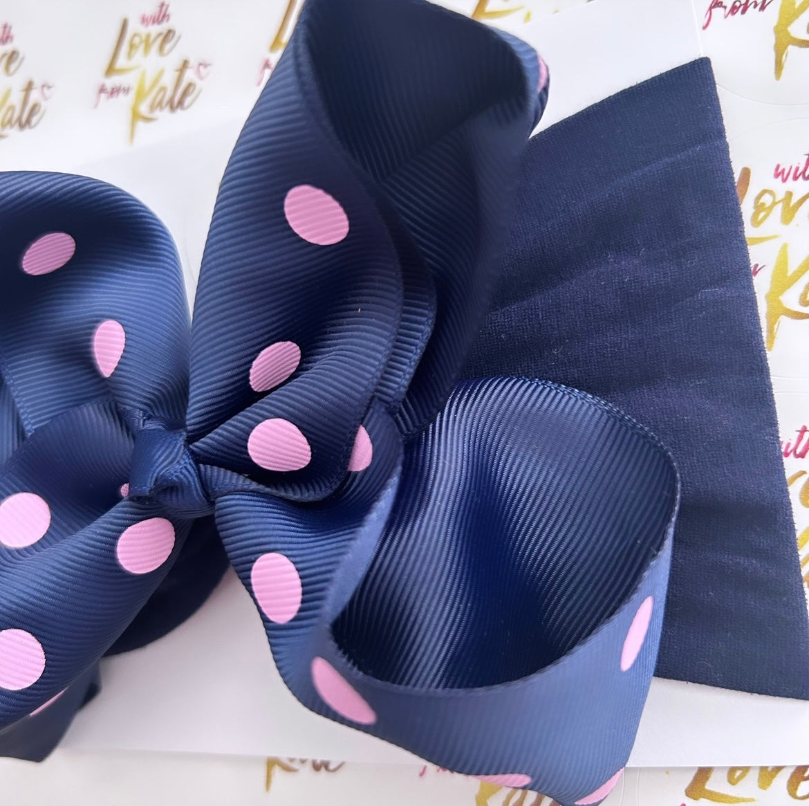 Navy & pink polka dot boutique bow baby headband