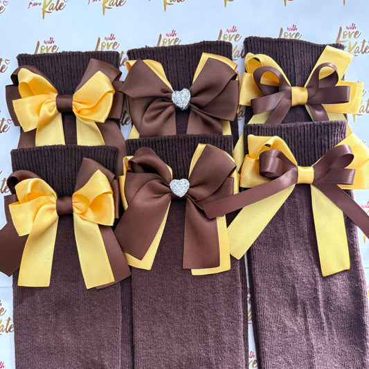Brown & yellow longtail bow socks bundle
