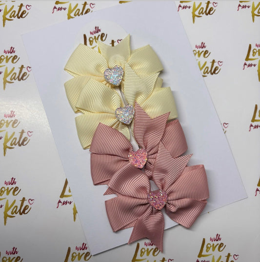 Cream & dusky pink pinwheel bow set