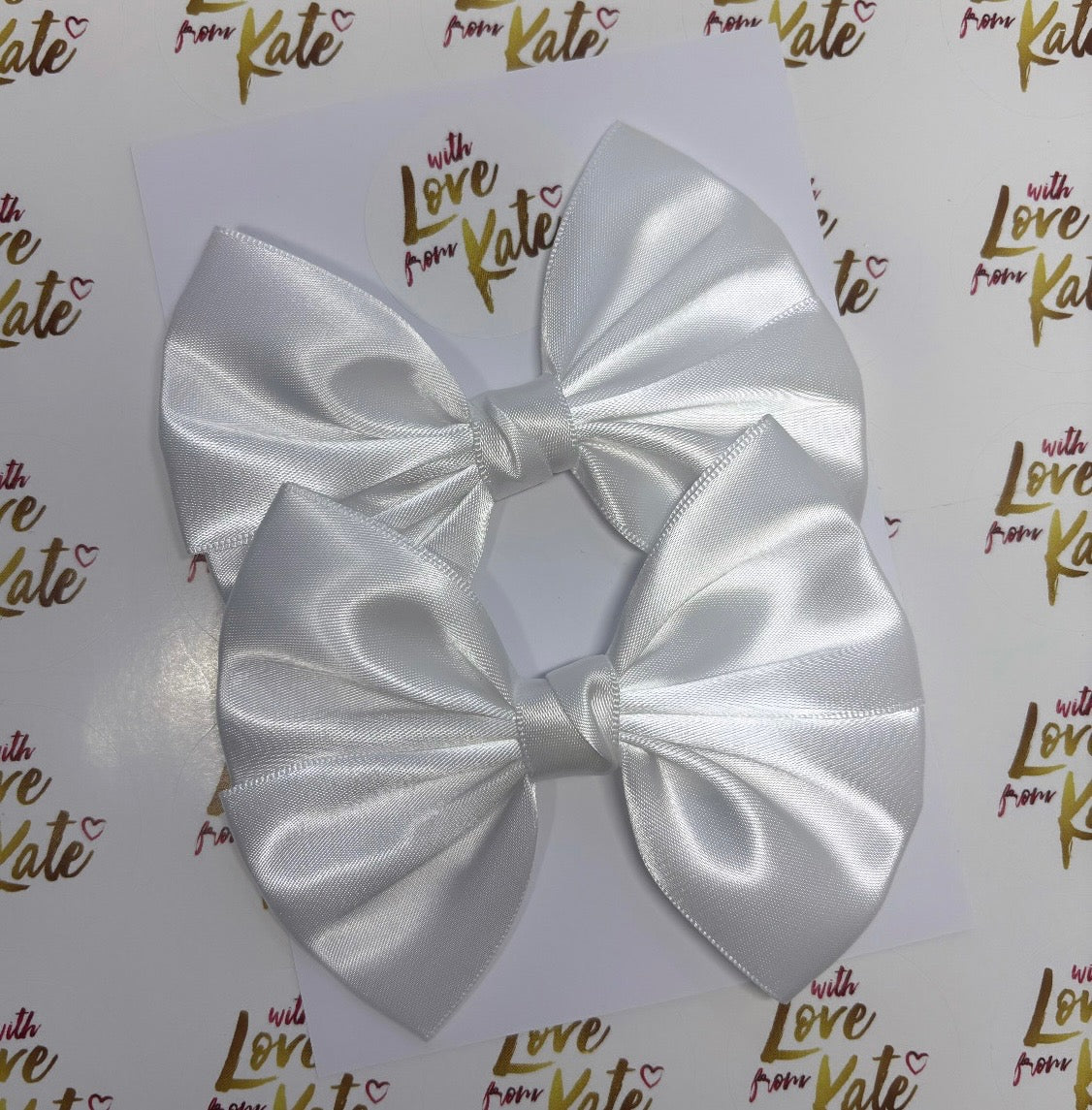 White satin double Tux bow