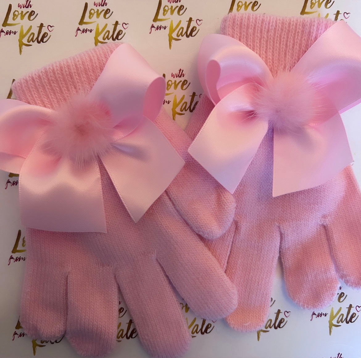 Baby Pink Gloves with Satin Bows