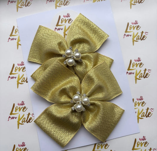 Gold glitter double Tux bow