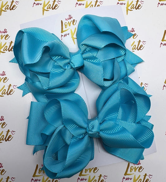 Turquoise double boutique stacked bow