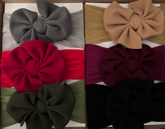 Winter colours Knot bow baby headband bundle