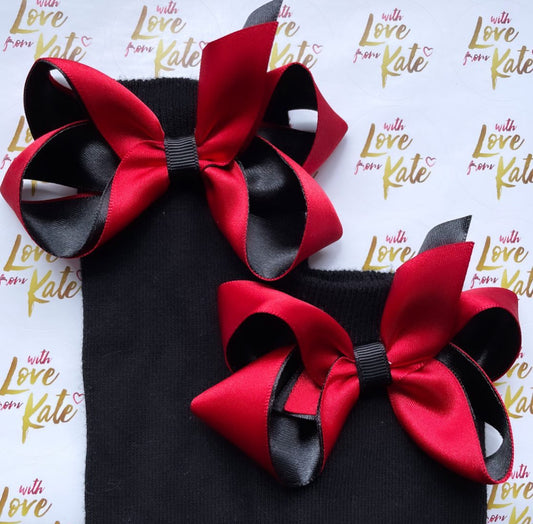 Black socks with red & black boutique bows