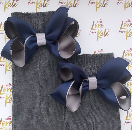 Grey socks with navy & grey boutique bows