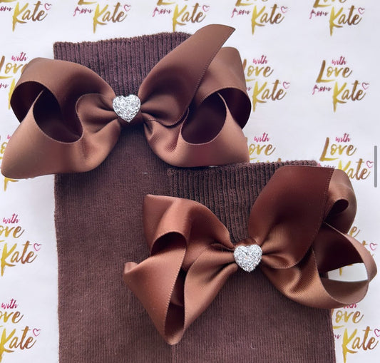 Brown socks with brown boutique bows