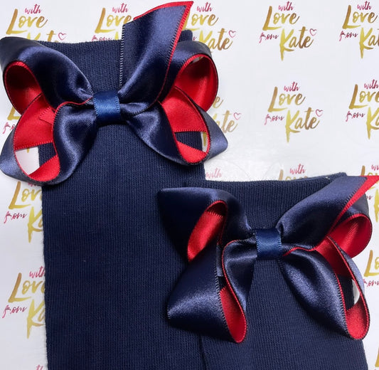 Navy socks with Navy & Red boutique bows