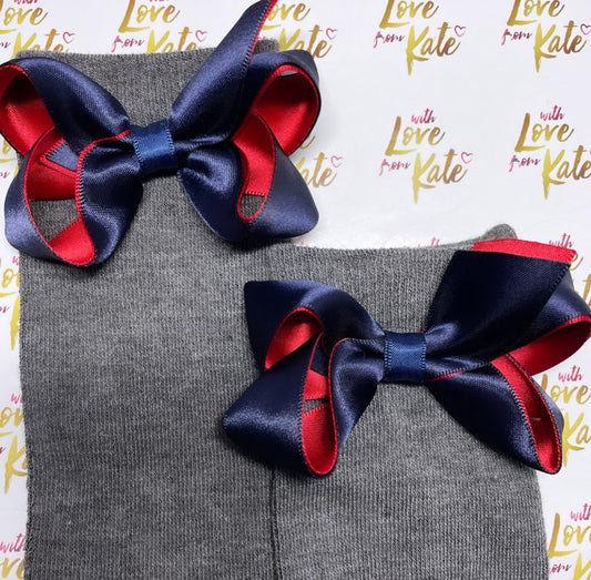 Grey socks with Navy & Red boutique bows