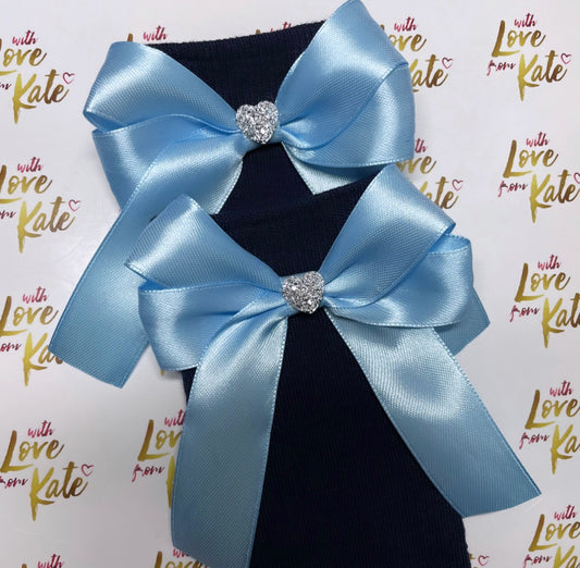 Navy socks with light blue long tail bows