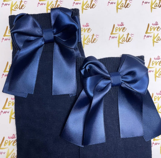 Navy socks with navy long tail bows