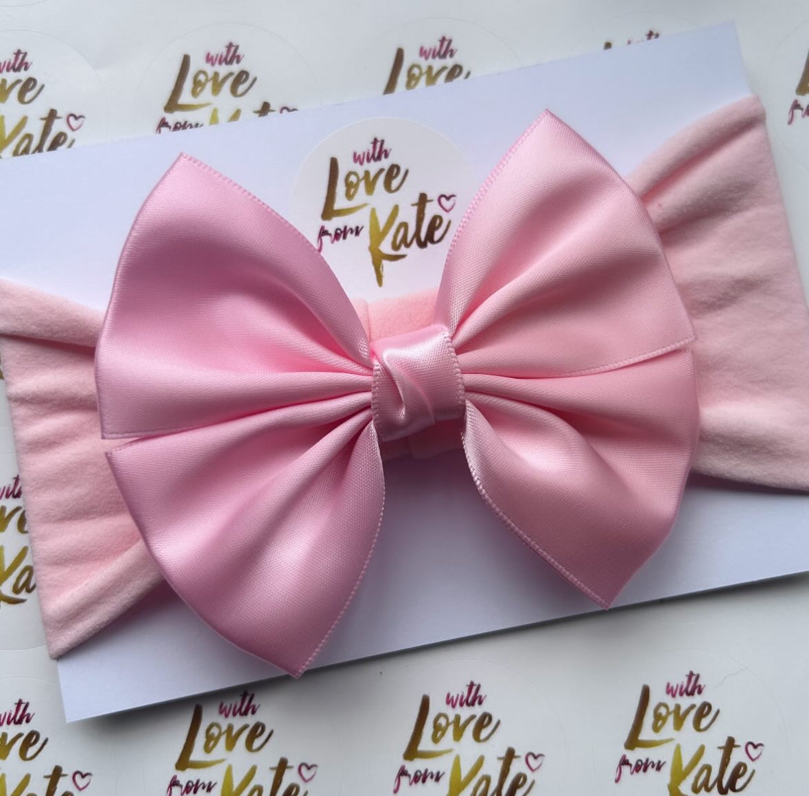 Baby pink double tux bow baby headband