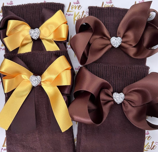 Brown socks with brown & yellow bows bundle
