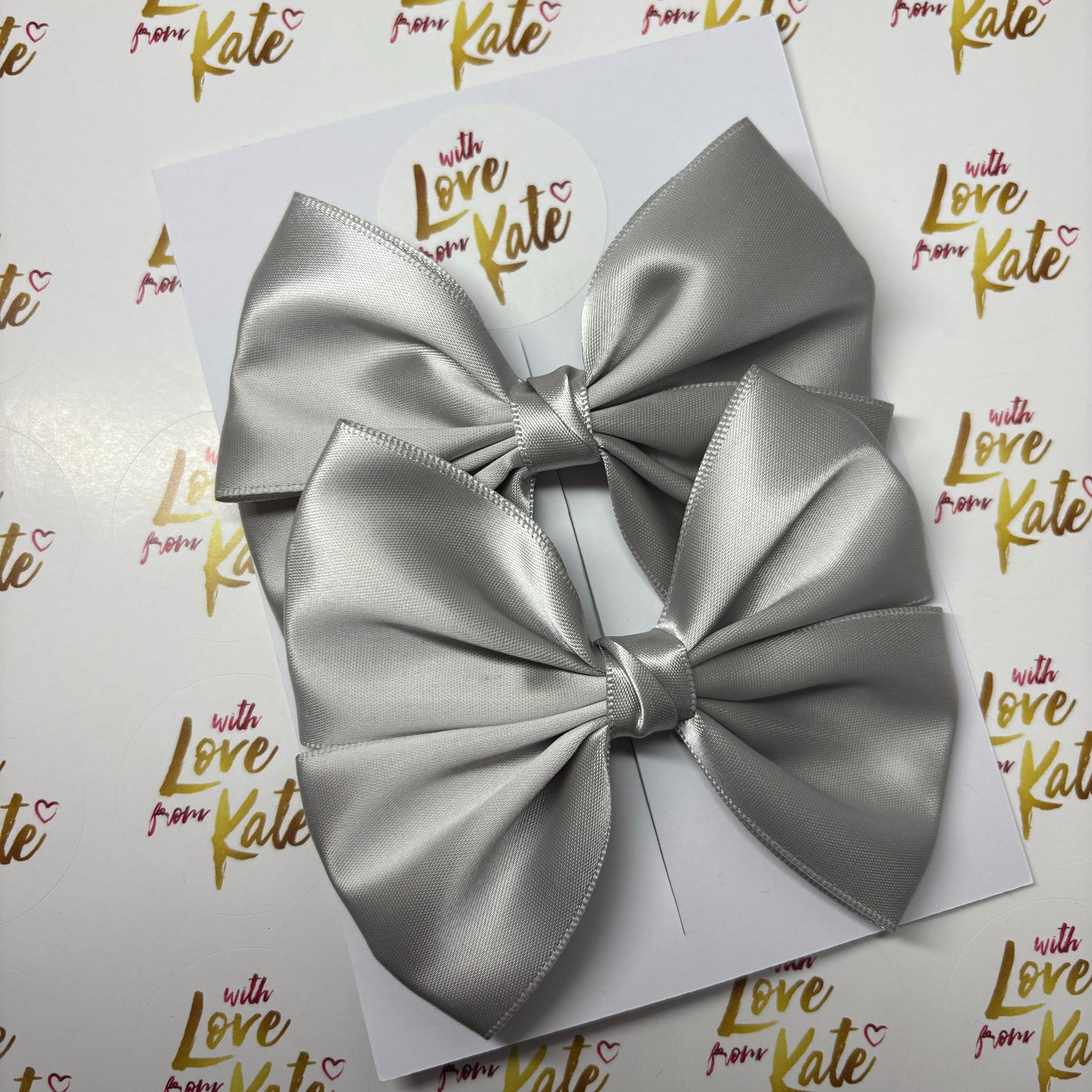 Grey satin double Tux bow