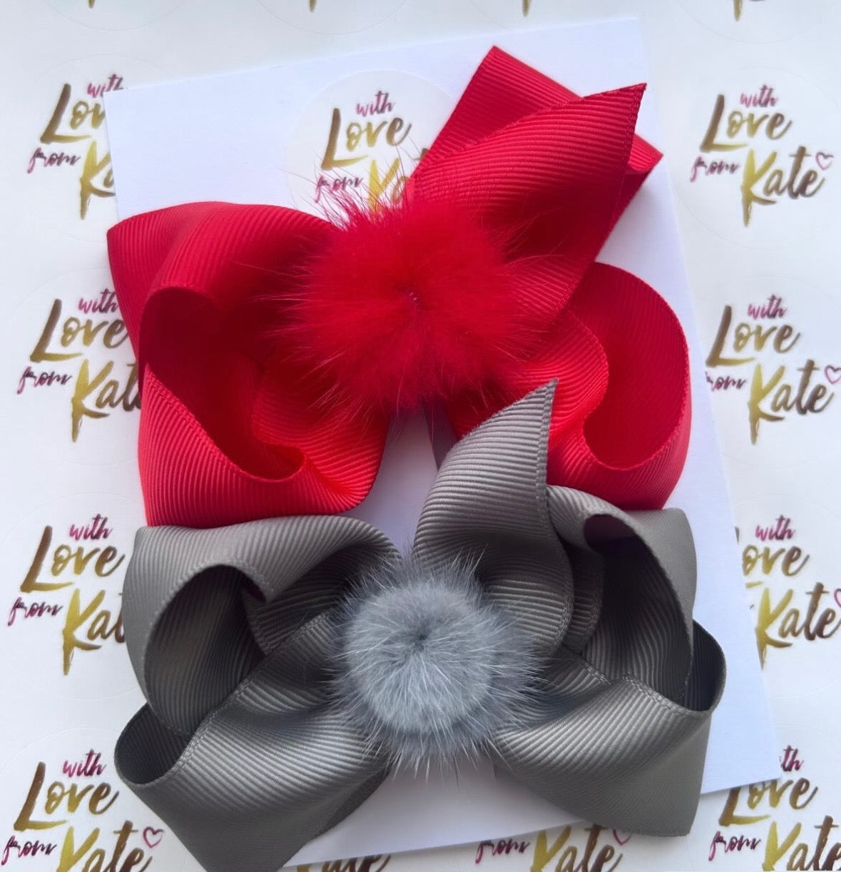 Red & Grey boutique bow set