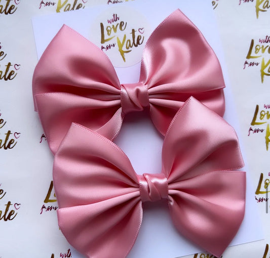 Dusky Pink satin double Tux bow